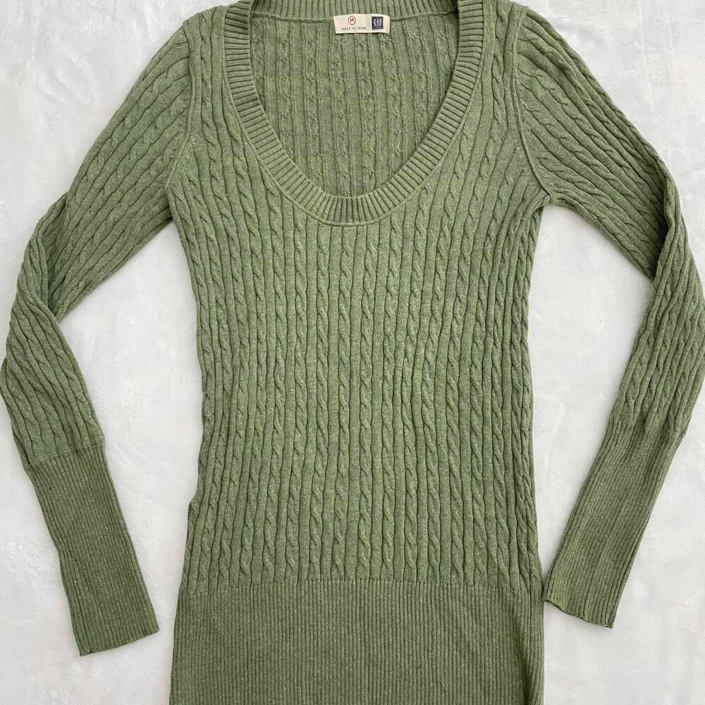 Gap Cable Knit Sweater Women's Medium Green Vintage 2000s Y2K